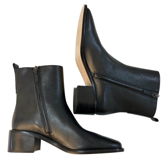 EVERLANE The City Boot Leather Side Zip Block Square Toe Ankle Size 11 Black NEW - Picture 9 of 16